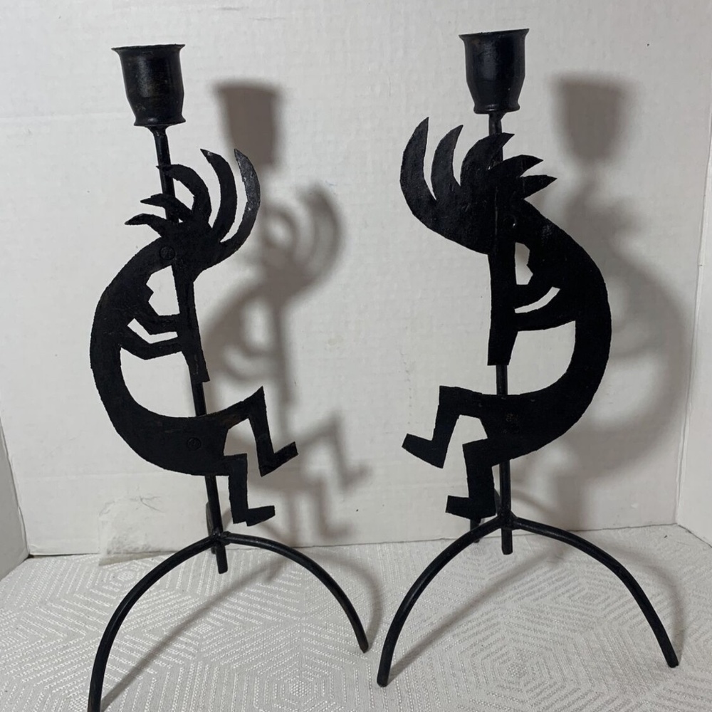 Pair Of Metal Art Kokopelli Southwest Taper Candle Art Decor Rust Patina 15H"x